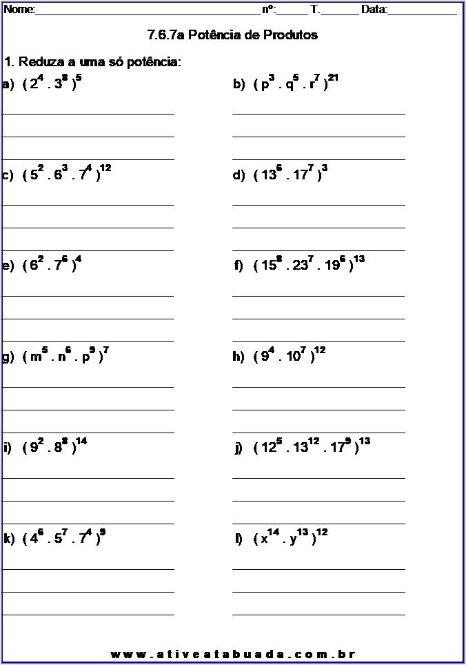 Atividade 7.6.7a Potência de Produtos
