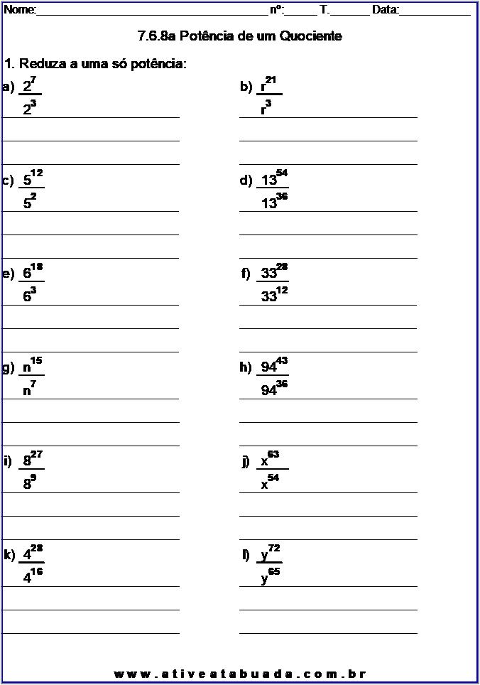 Atividade 7.6.8a Potência de um Quociente