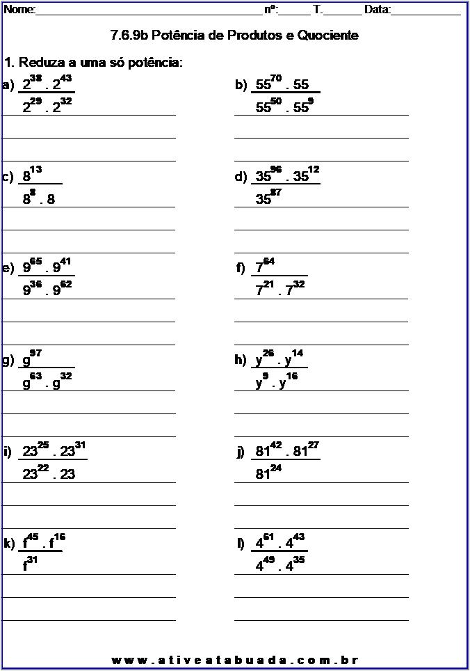 Atividade 7.6.9b Potência de Produtos e Quociente