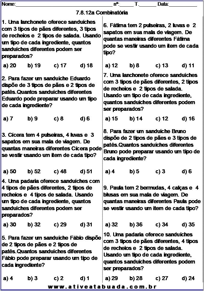 Atividade 7.8.12a Combinatória