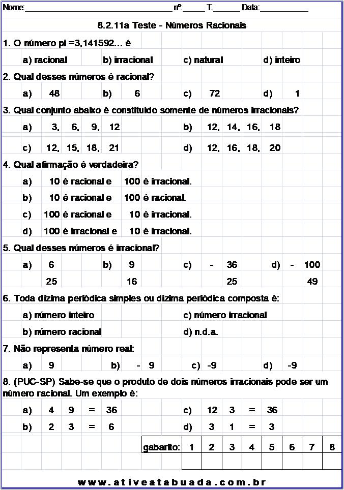 Atividade 8.2.11a Teste - Números Racionais