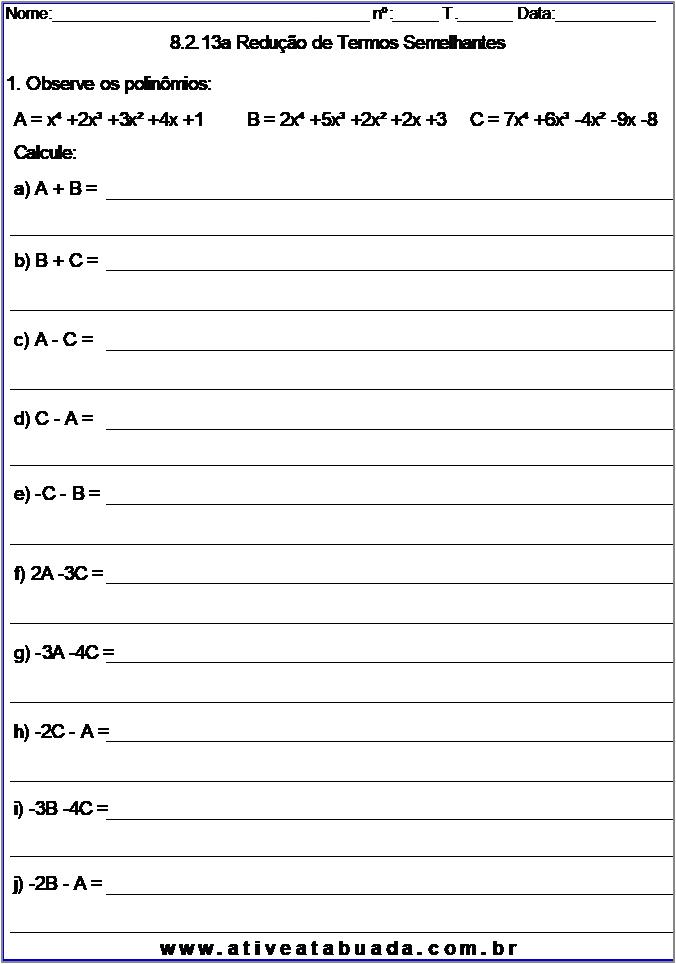 Atividade 8.2.13a Redução de Termos Semelhantes