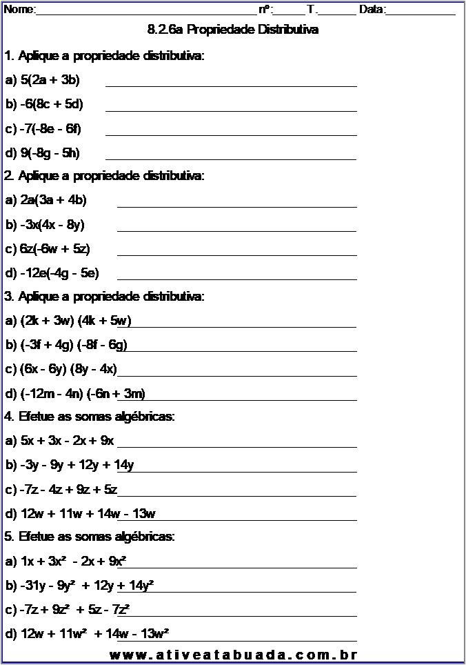 Quiz - Cálculo algébrico - 8º ano