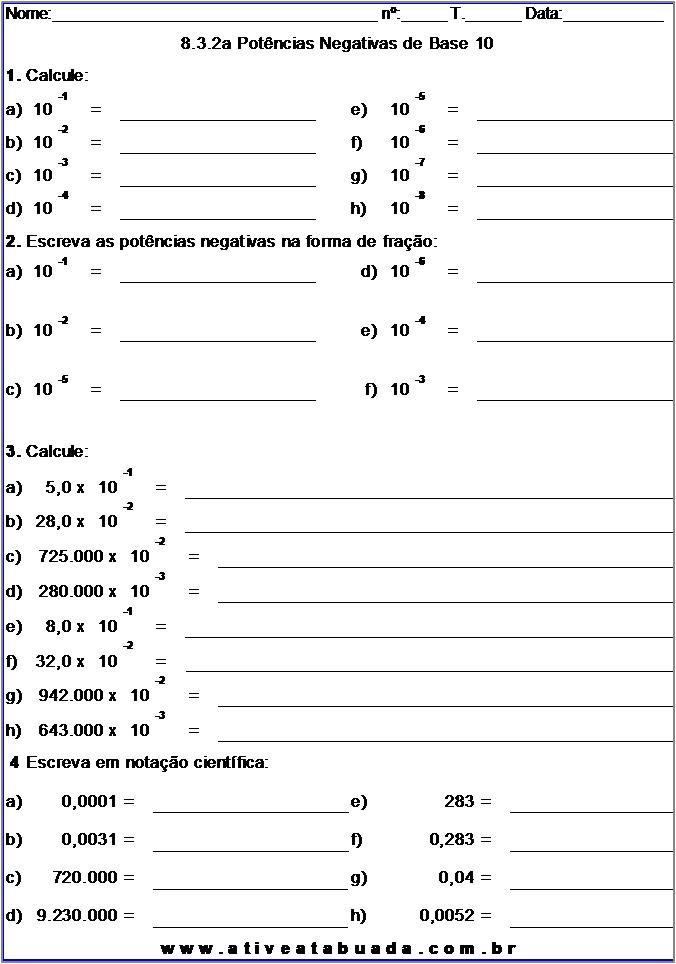 Atividade 8.3.2a Potências Negativas de Base 10