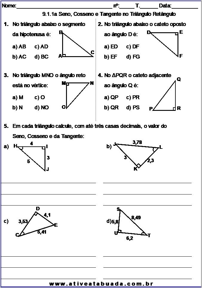 SENO, COSSENO E TANGENTE - TRIGONOMETRIA NO TRIÂNGULO RETÂNGULO \Prof. Gis/  