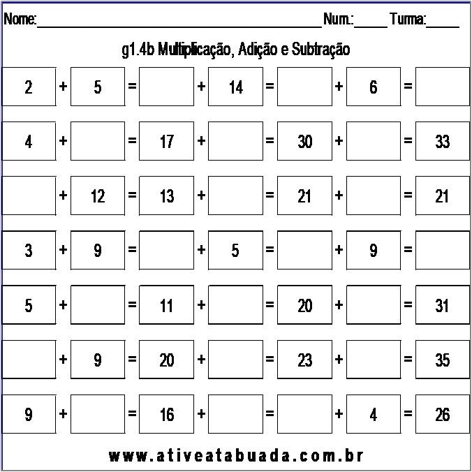 Atividade g1.4b Multiplicação, Adição e Subtração