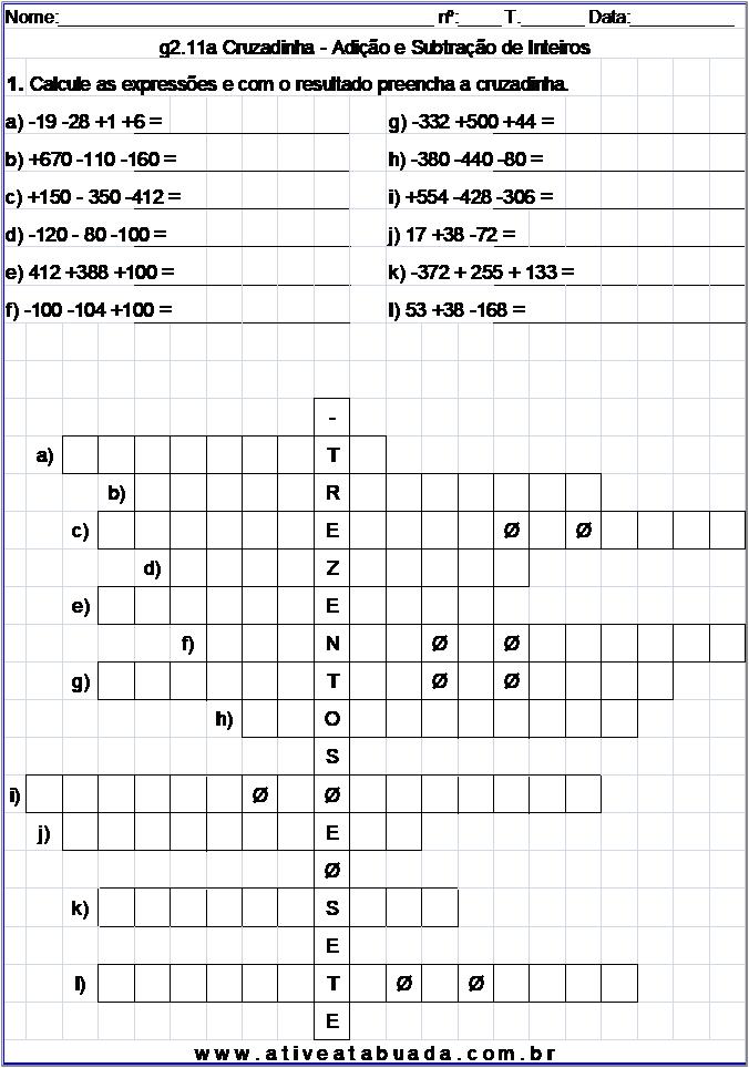 Cruzadinha de Matemática com Multiplicação e Divisão