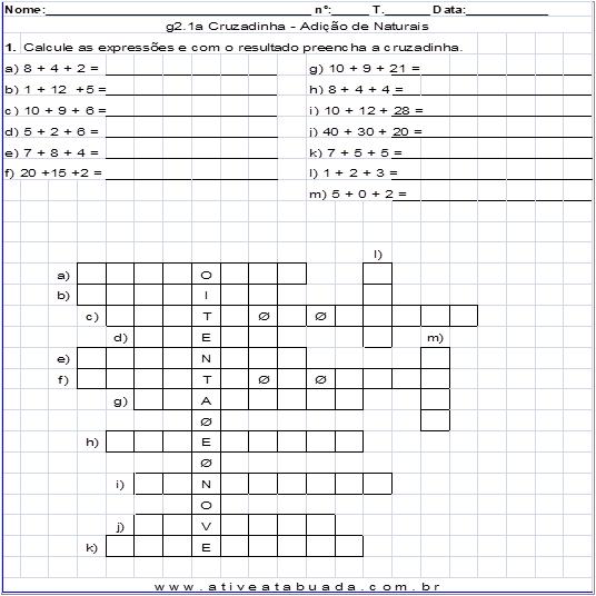 Cruzadinha de Matemática com Multiplicação e Divisão