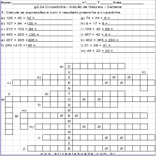 Cruzadinha de Matemática com Multiplicação e Divisão