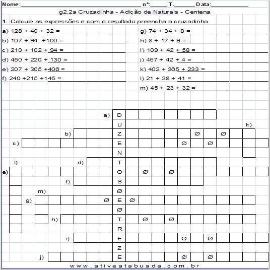 Cruzadinha Matemática para imprimir