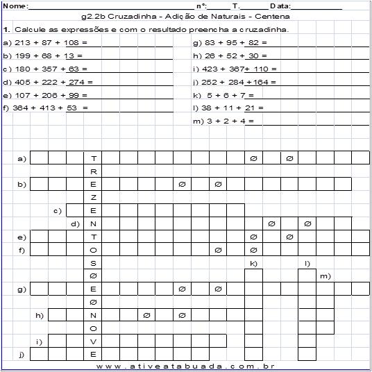 Cruzadinha Matemática para imprimir