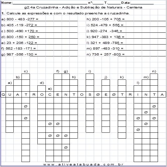 Cruzadinha de Matemática com Multiplicação e Divisão