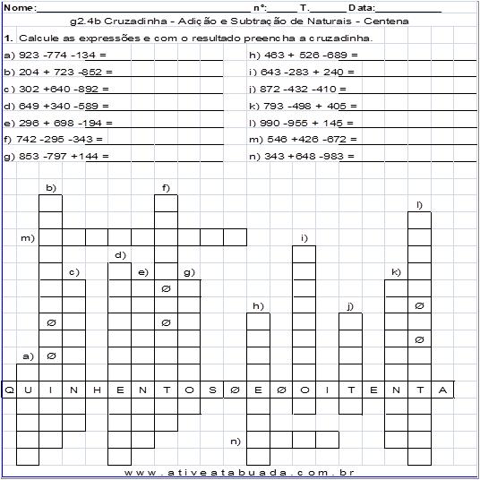 Cruzadinha de Matemática com Multiplicação e Divisão