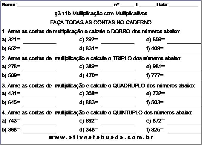 Atividade g3.11b Multiplicação com Multiplicativos