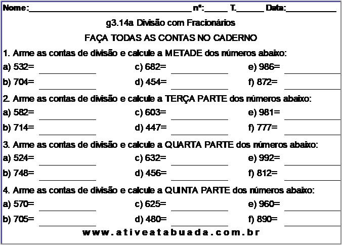 Atividade g3.14a Divisão com Fracionários