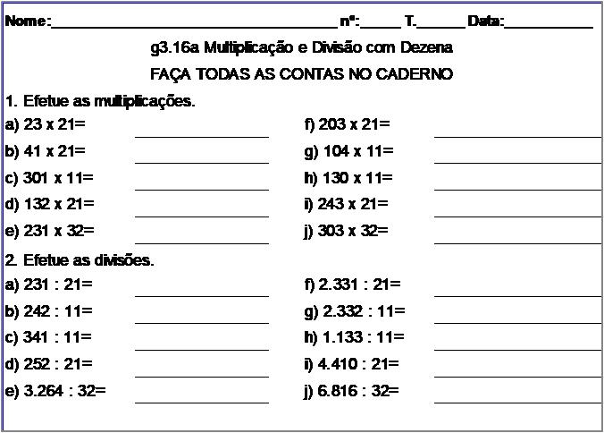 Atividade g3.16a Multiplicação e Divisão com Dezena