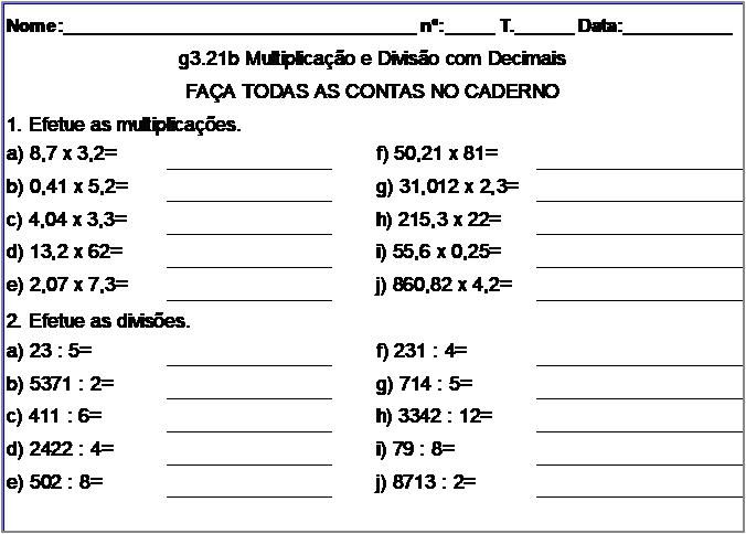 Atividade g3.21b Multiplicação e Divisão com Decimais