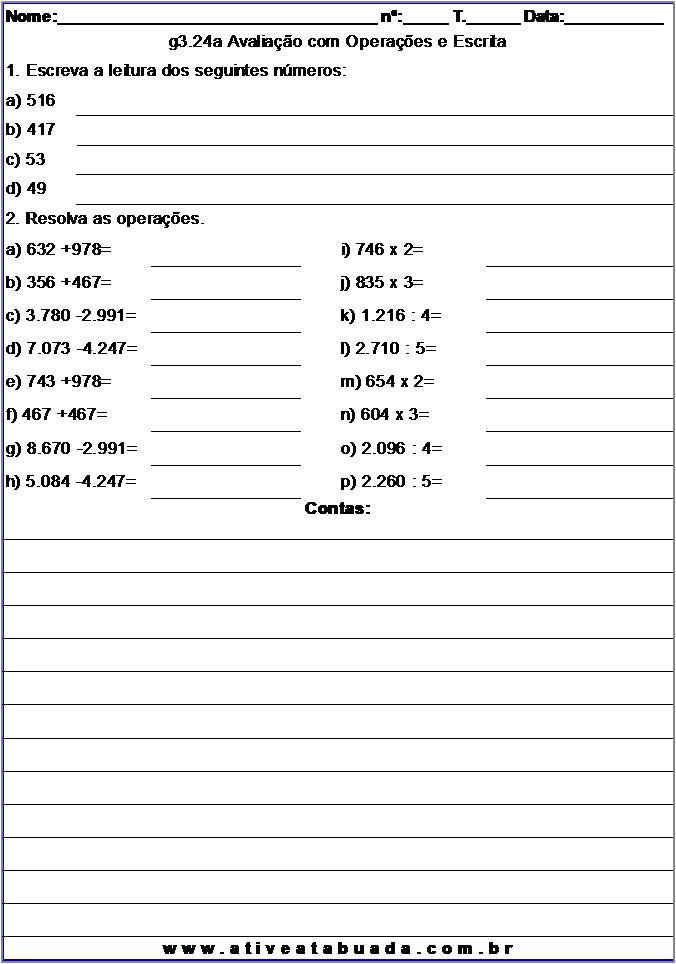 Atividade g3.24a Avaliação com Operações e Escrita