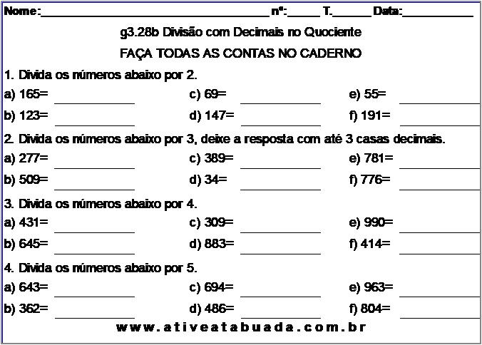 Atividade g3.28b Divisão com Decimais no Quociente