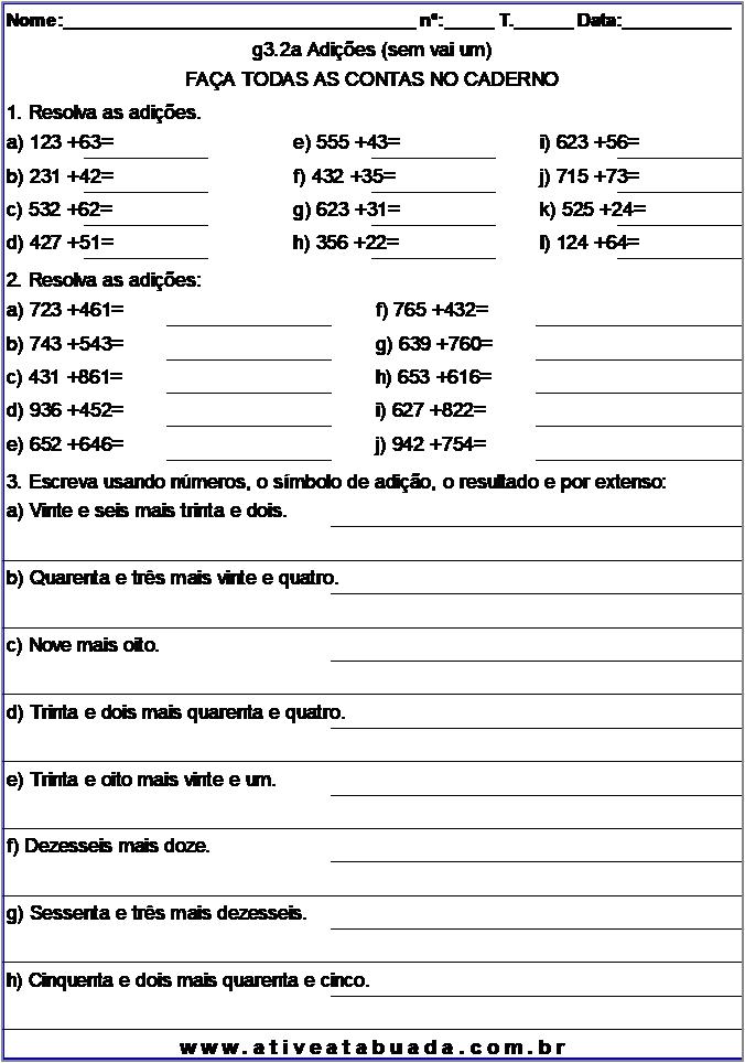 Atividade g3.2a Adições (sem vai um)