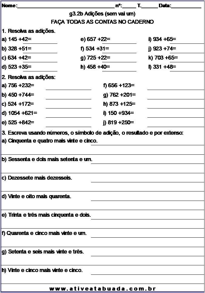 Atividade g3.2b Adições (sem vai um)