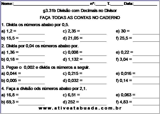 Atividade g3.31b Divisão com Decimais no Divisor