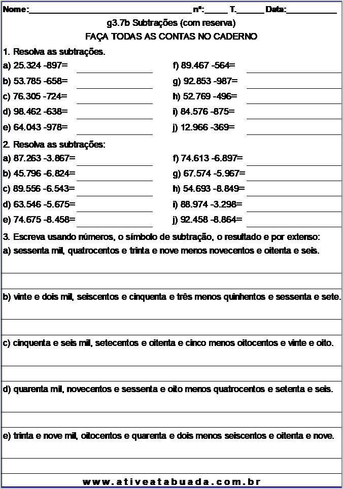 Atividade g3.7b Subtrações (com reserva)