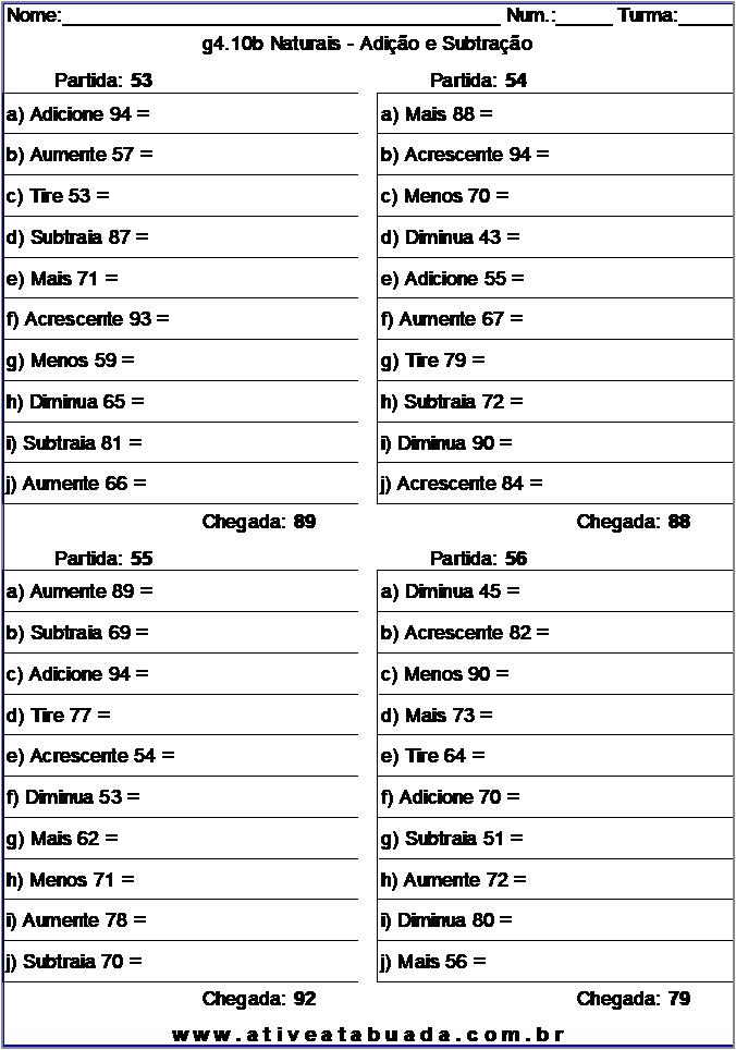 Atividade g4.10b Naturais - Adição e Subtração