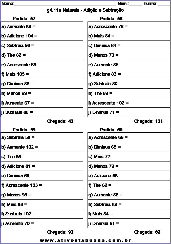 Atividade g4.11a Naturais - Adição e Subtração