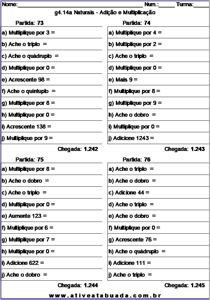 Atividade g4.14a Naturais - Adição e Multiplicação