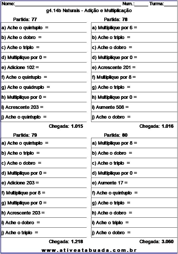 Atividade g4.14b Naturais - Adição e Multiplicação