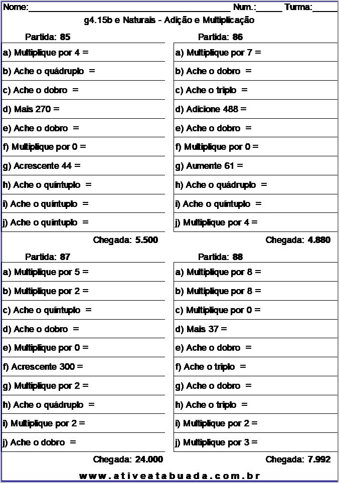 Atividade g4.15b e Naturais - Adição e Multiplicação