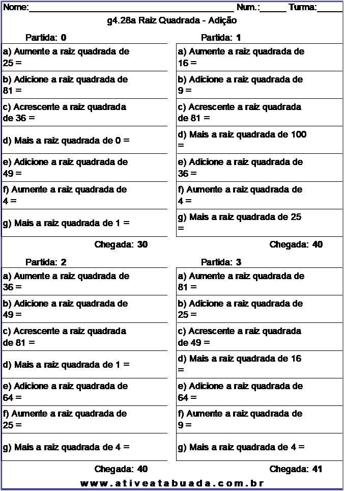 Atividade g4.28a Raiz Quadrada - Adição