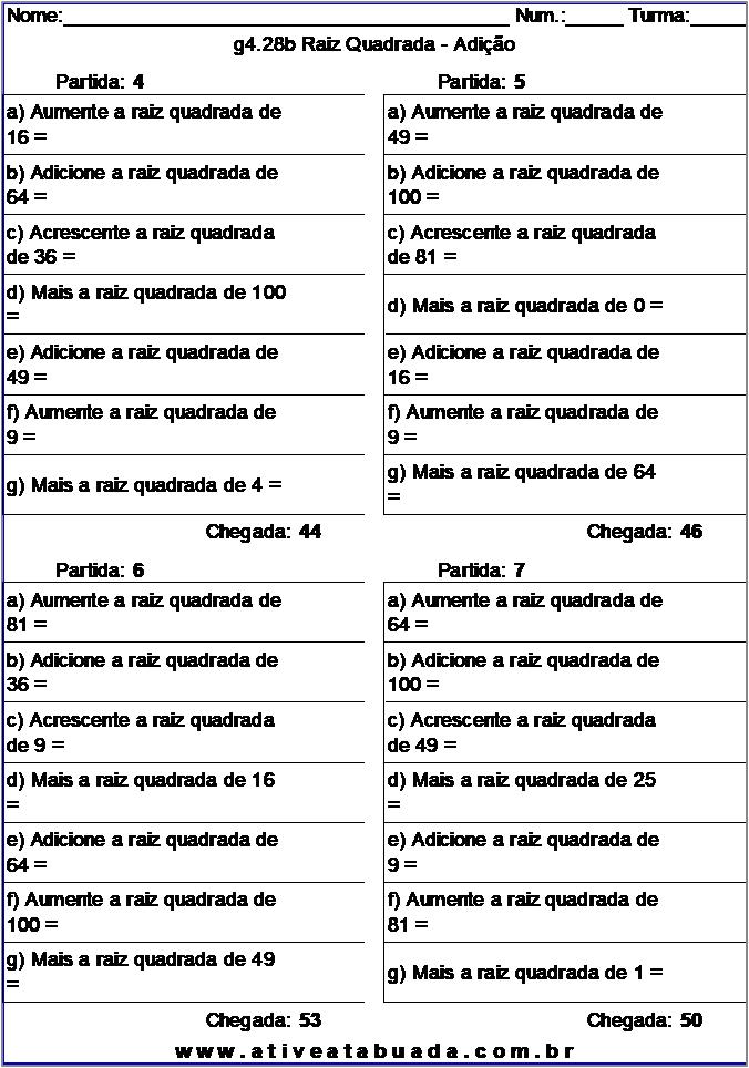 Atividade g4.28b Raiz Quadrada - Adição