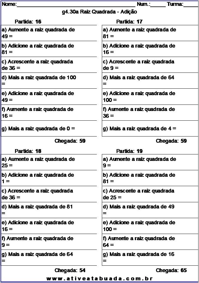 Atividade g4.30a Raiz Quadrada - Adição