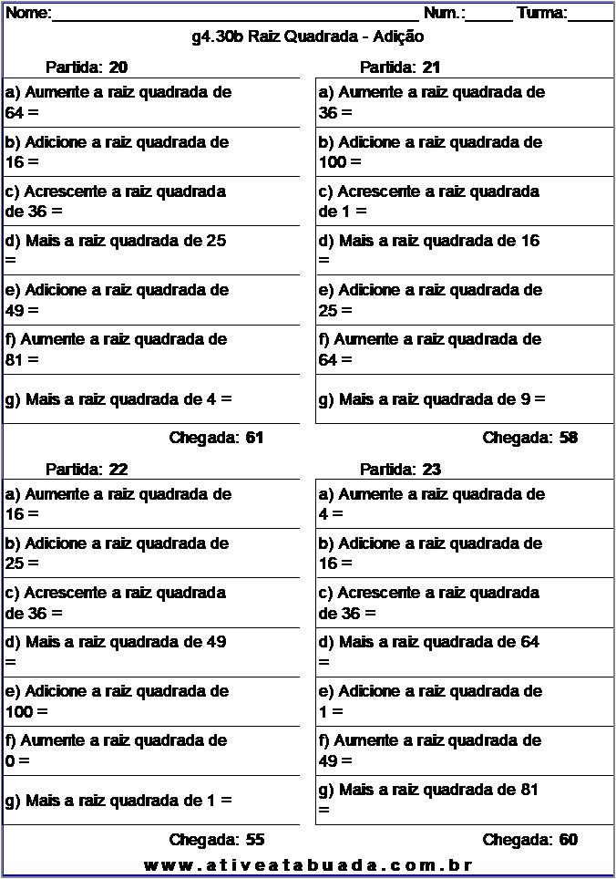 Atividade g4.30b Raiz Quadrada - Adição