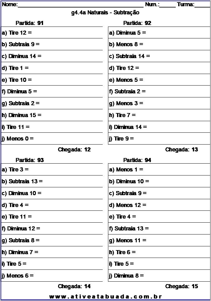 Atividade g4.4a Naturais - Subtração