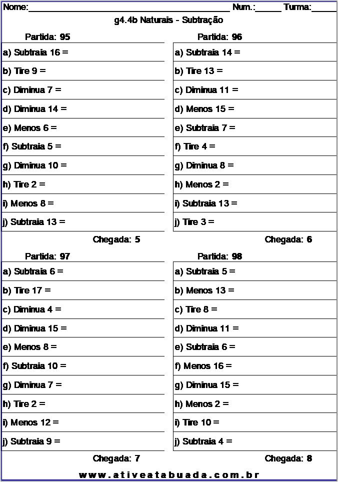 Atividade g4.4b Naturais - Subtração