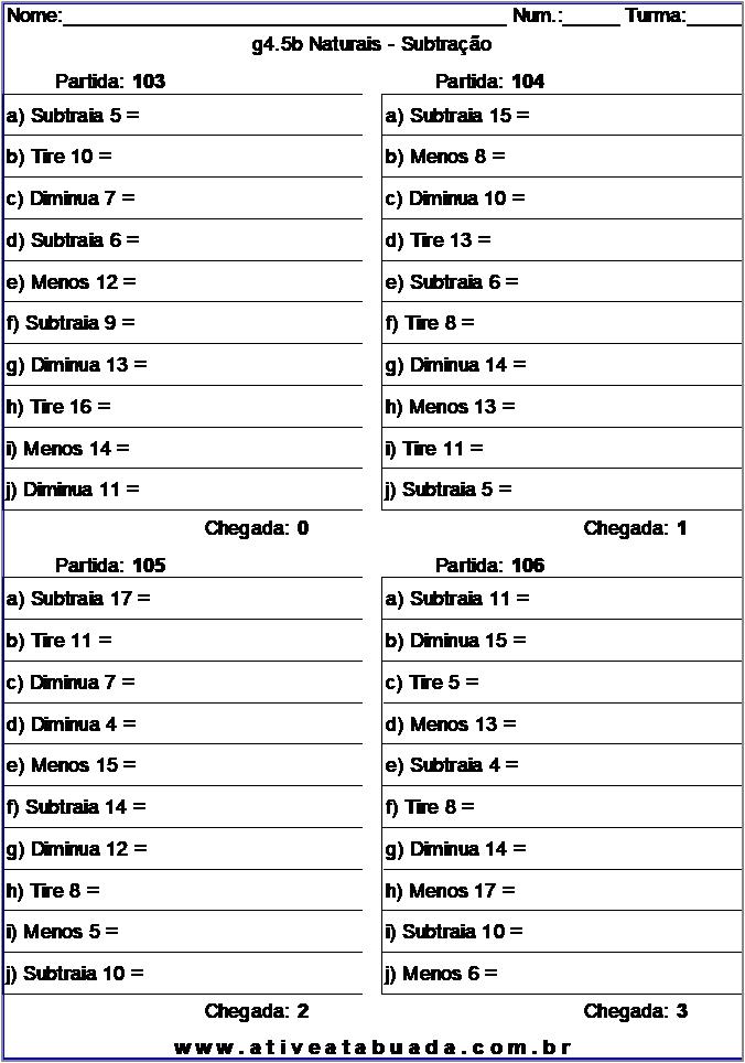 Atividade g4.5b Naturais - Subtração