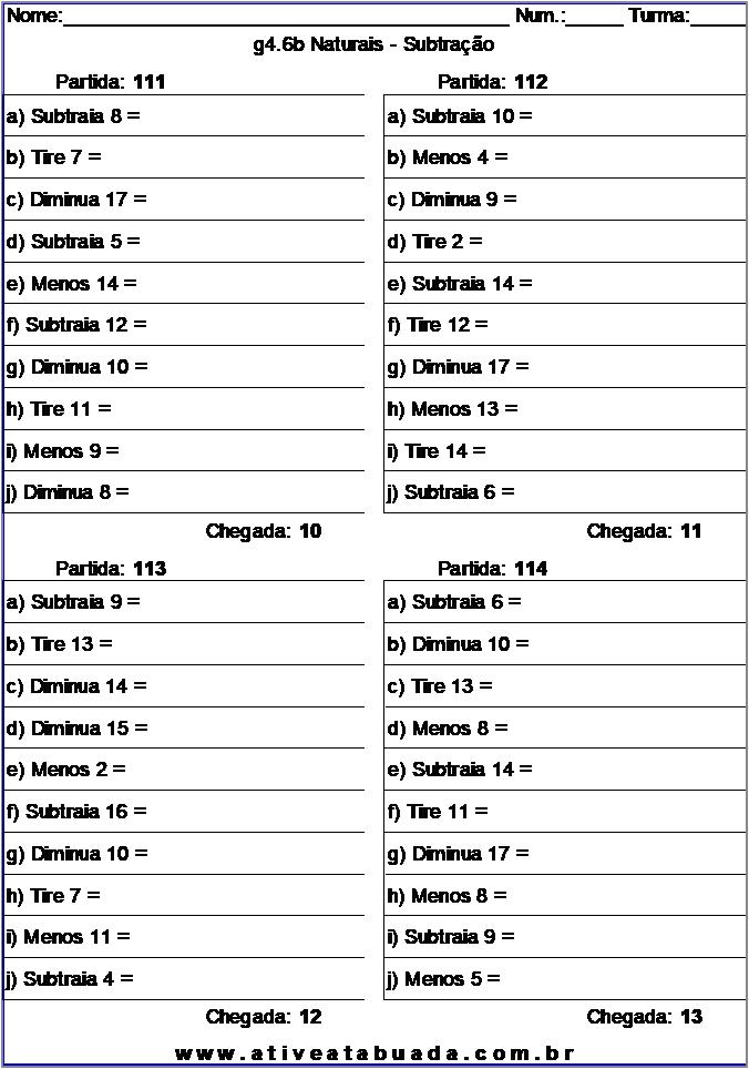 Atividade g4.6b Naturais - Subtração