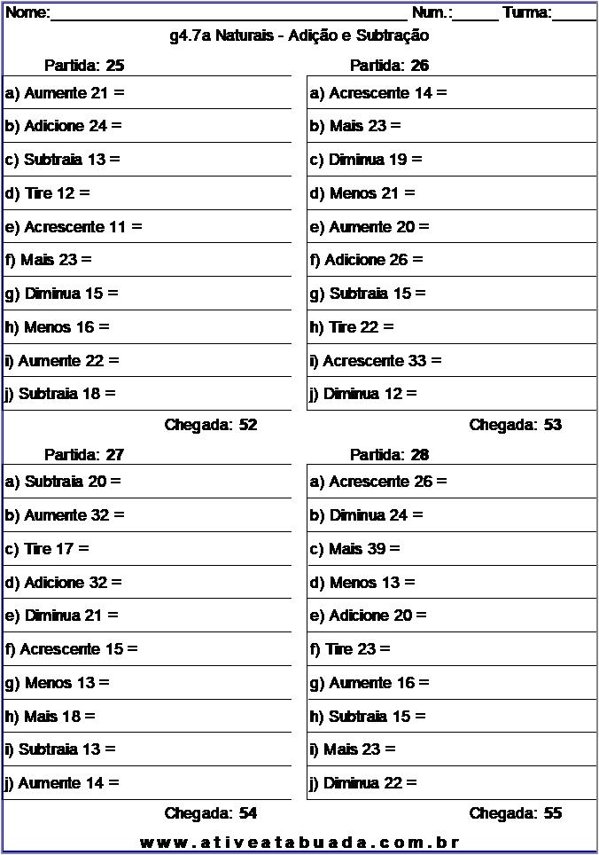 Atividade g4.7a Naturais - Adição e Subtração