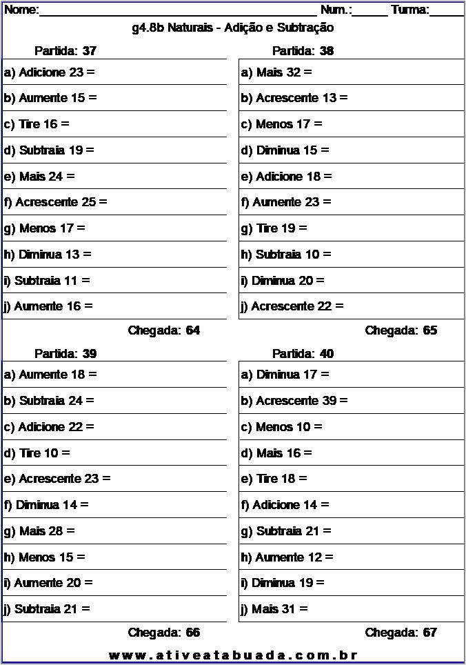 Atividade g4.8b Naturais - Adição e Subtração