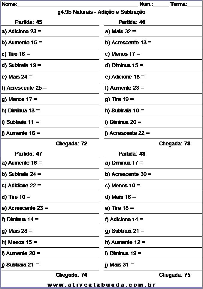 Atividade g4.9b Naturais - Adição e Subtração