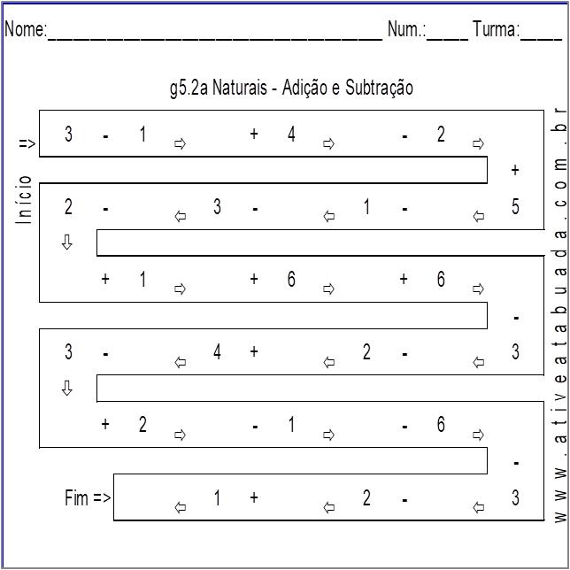 Atividade g5.2a Naturais - Adição e Subtração