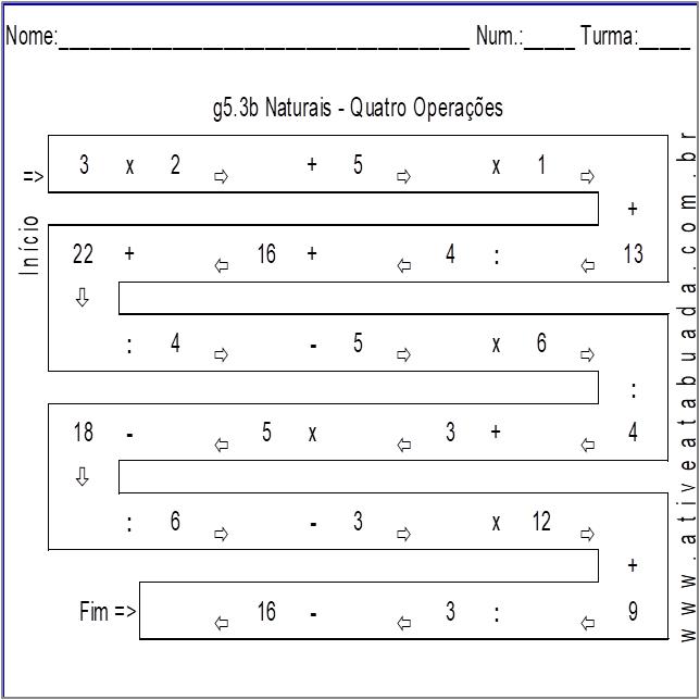 Atividade g5.3b Naturais - Quatro Operações