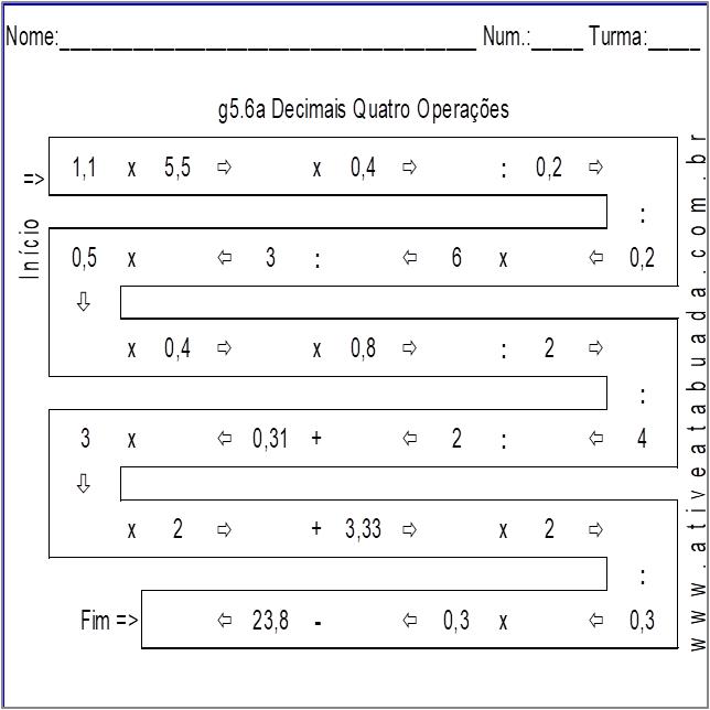 Atividade g5.6a Decimais Quatro Operações