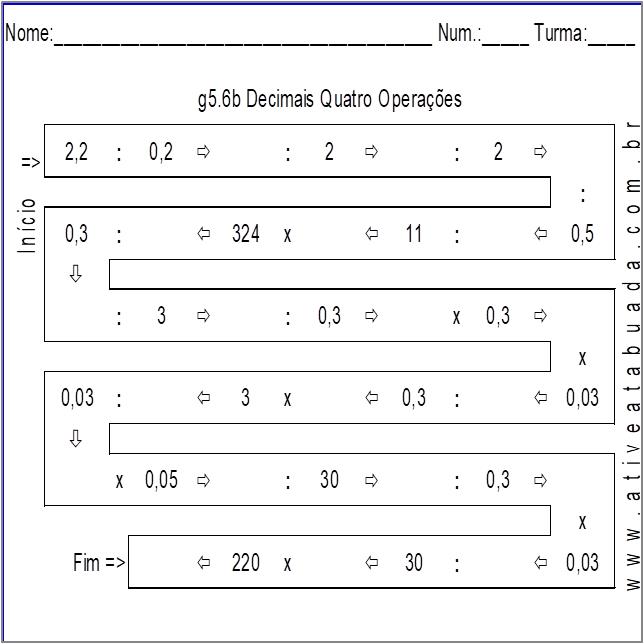 Atividade g5.6b Decimais Quatro Operações