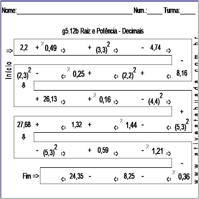 Atividade g5.12b Raiz e Potência - Decimais