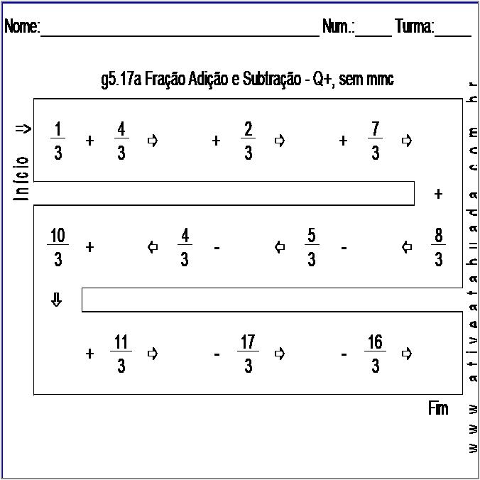 Atividade g5.17a Fração Adição e Subtração - Q+, sem mmc