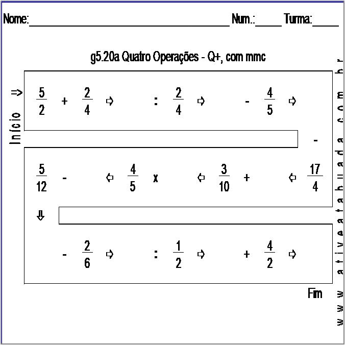Atividade g5.20a Quatro Operações - Q+, com mmc